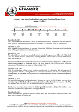 Timeline of Recent Events January 31, 2014