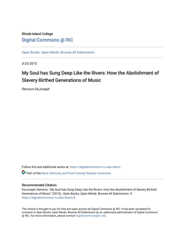 My Soul Has Sung Deep Like the Rivers: How the Abolishment of Slavery Birthed Generations of Music