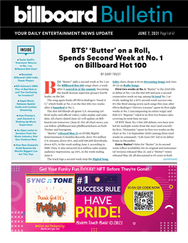 BTS' 'Butter' on a Roll, Spends Second Week at No. 1 on Billboard Hot