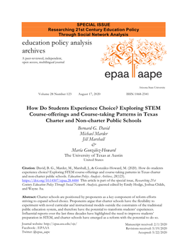 Exploring STEM Course-Offerings and Course-Taking Patterns in Texas Charter and Non-Charter Public Schools Bernard G