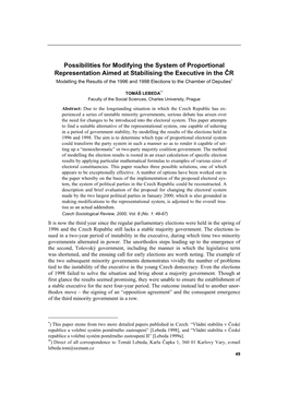 Possibilities for Modifying the System of Proportional Representation