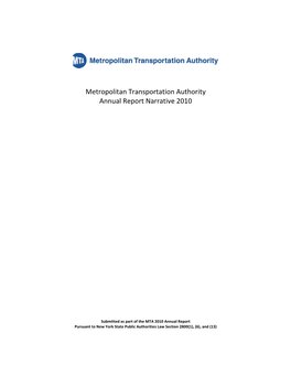 Metropolitan Transportation Authority Annual Report Narrative 2010