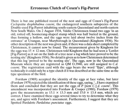Erroneous Clutch of Coxen's Fig-Parrot
