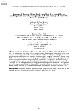 Uso Do Solo E Morfologia Do Terreno Obtidos Por Aerofotogrametria Para Indicação De Procedência Dos Vinhos Na Região De Monte Belo, Serra Gaúcha, RS, Brasil