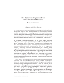 The Aphorism: Fragments from the Breakdown of Reason