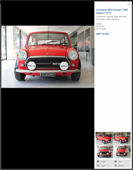 Innocenti Mini Cooper 1300 Export (1973) Saloon GBP 14,925 39,252 Km Completa Ed Originale