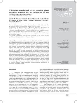 Ethnopharmacological Versus Random Plant Selection Methods for the Evalua- Tion of the Antimycobacterial Activity Danilo R