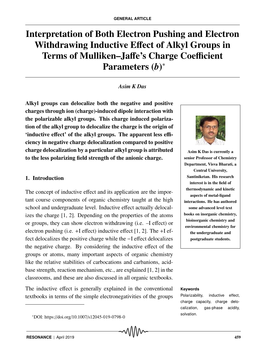 Interpretation of Both Electron Pushing and Electron Withdrawing Inductive Eﬀect of Alkyl Groups in Terms of Mulliken–Jaﬀe’S Charge Coeﬃcient Parameters (B)∗