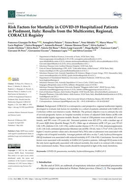 Risk Factors for Mortality in COVID-19 Hospitalized Patients in Piedmont, Italy: Results from the Multicenter, Regional, CORACLE Registry