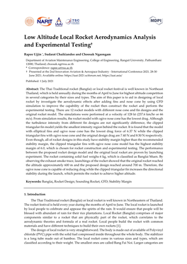 Low Altitude Local Rocket Aerodynamics Analysis and Experimental Testing†