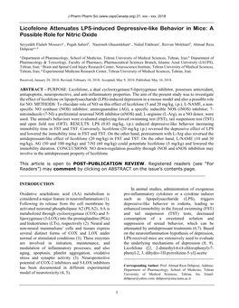 Licofelone Attenuates LPS-Induced Depressive-Like Behavior in Mice: a Possible Role for Nitric Oxide