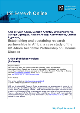 Establishing and Sustaining Research Partnerships in Africa: a Case Study of the UK-Africa Academic Partnership on Chronic Disease