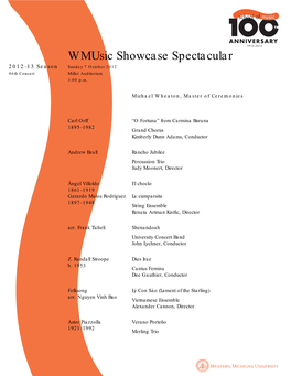 Wmusic Showcase Spectacular 2012–13 Season Sunday 7 October 2012 46Th Concert Miller Auditorium 3:00 P.M