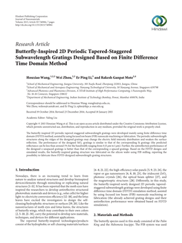 Butterfly-Inspired 2D Periodic Tapered-Staggered Subwavelength Gratings Designed Based on Finite Difference Time Domain Method