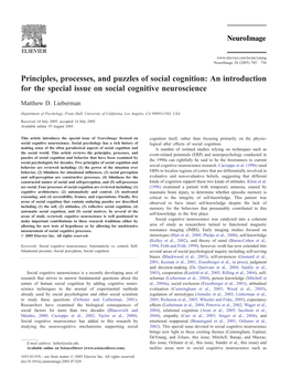 Principles, Processes, and Puzzles of Social Cognition: an Introduction for the Special Issue on Social Cognitive Neuroscience