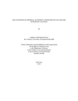 The Extension of Imperial Authority Under Diocletian and the Tetrarchy, 285-305Ce