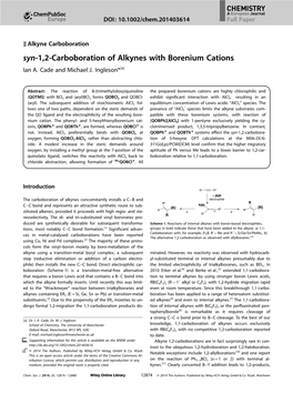 Syn1,2Carboboration of Alkynes with Borenium Cations