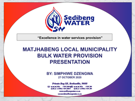 Matjhabeng Local Municipality Bulk Water Provision Presentation