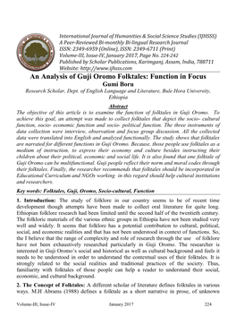 An Analysis of Guji Oromo Folktales: Function in Focus Gumi Boru Research Scholar, Dept