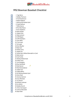 1952 Bowman Baseball Checklist