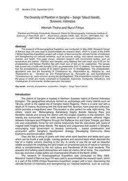 The Diversity of Plankton in Sangihe – Sangir Talaud Islands, Sulawesi, Indonesia