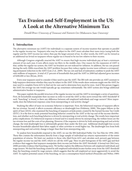 Tax Evasion and Self-Employment in the US: a Look at the Alternative Minimum Tax Donald Bruce (University of Tennessee) and Xiaowen Liu (Midwestern State University)