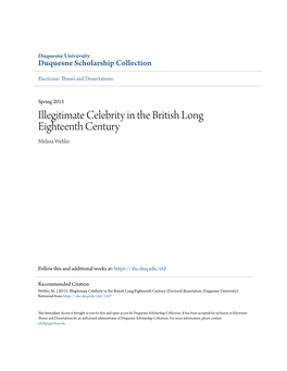 Illegitimate Celebrity in the British Long Eighteenth Century Melissa Wehler