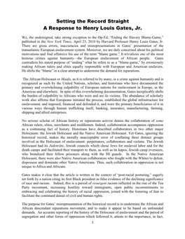 Ending the Slavery Blame-Game,” Published in the New York Times, April 23, 2010 by Harvard Professor Henry Louis Gates, Jr