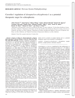 Caveolin-1 Regulation of Disrupted-In-Schizophrenia-1 As a Potential Therapeutic Target for Schizophrenia