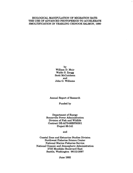 Biological Manipulation of Migration Rate: the Use of Advanced Photoperiod to Accelerate Smoltification in Yearling Chinook Salmon, 1990