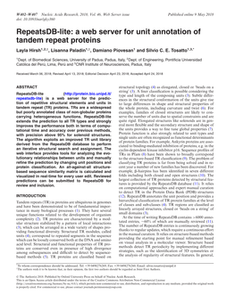 Repeatsdb-Lite: a Web Server for Unit Annotation of Tandem Repeat Proteins Layla Hirsh1,2,†, Lisanna Paladin1,†, Damiano Piovesan1 and Silvio C