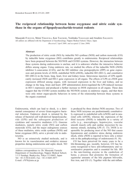 The Reciprocal Relationship Between Heme Oxygenase and Nitric Oxide Syn- Thase in the Organs of Lipopolysaccharide-Treated Rodents