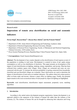 Impressions of Remote Area Electrification on Social and Economic Indicators