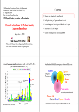 Contents 5 - 8 September, 2018 Lima Convention Center, Lima, Peru  Disaster Risk Reduction for Natural Hazard MT5