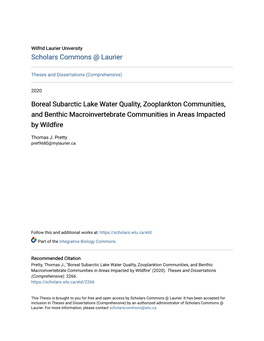 Boreal Subarctic Lake Water Quality, Zooplankton Communities, and Benthic Macroinvertebrate Communities in Areas Impacted by Wildfire