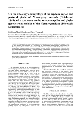 On the Osteology and Myology of the Cephalic Region and Pectoral Girdle