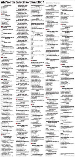 Who's on the Ballot in Northwest N.C.? (I) Incumbent *Nonpartisan
