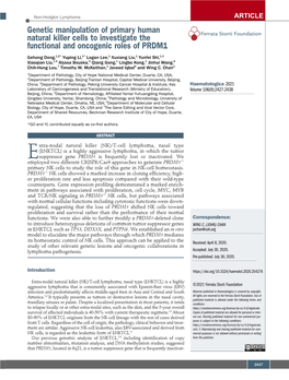 Genetic Manipulation of Primary Human Natural Killer Cells to Investigate the Ferrata Storti Foundation Functional and Oncogenic Roles of PRDM1