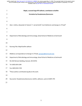 Mapa, a Second Large RTX Adhesin, Contributes to Biofilm Formation By