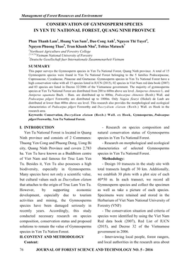 Conservation of Gymnosperm Species in Yen Tu National Forest, Quang Ninh Province