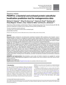 Psortm: a Bacterial and Archaeal Protein Subcellular Localization Prediction Tool for Metagenomics Data Michael A