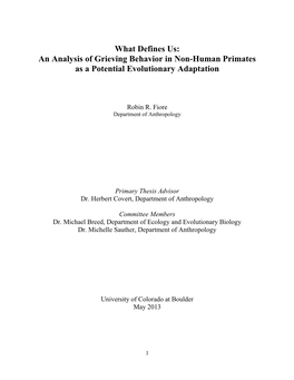 What Defines Us: an Analysis of Grieving Behavior in Non-Human Primates As a Potential Evolutionary Adaptation