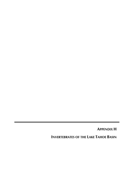 Appendix H: Invertebrates of the Lake Tahoe Basin