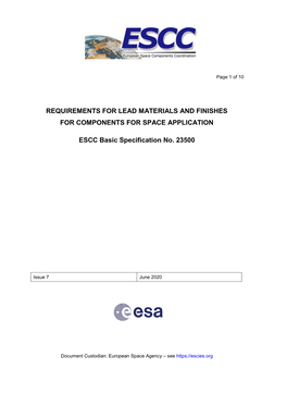 Requirements for Lead Materials and Finishes for Components for Space Application