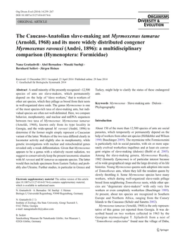 The Caucaso-Anatolian Slave-Making Ant Myrmoxenus Tamarae