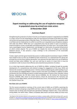 Expert Meeting on Addressing the Use of Explosive Weapons in Populated Areas by Armed Non-State Actors 19 November 2018