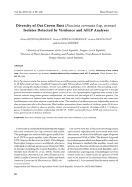 Diversity of Oat Crown Rust (Puccinia Coronata F.Sp. Avenae) Isolates Detected by Virulence and AFLP Analyses