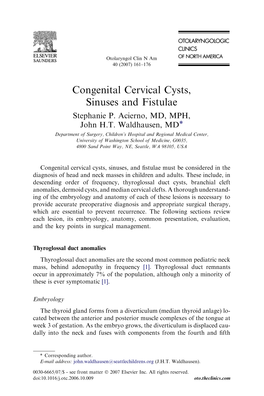 Congenital Cervical Cysts, Sinuses and Fistulae Stephanie P