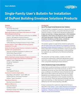 Single Family User's Bulletin for Installation of Dupont Building