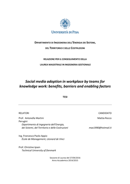 Social Media Adoption in Workplace by Teams for Knowledge Work: Benefits, Barriers and Enabling Factors